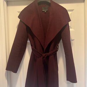 Banana Republic burgundy shawl collar, tie front car coat.  Knee length, med wt.